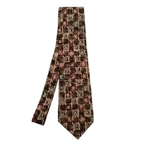 Structure Le Collezioni Mens Silk Tie Geometric Abstract Vintage Olive Burgundy